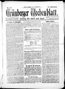 Grünberger Wochenblatt: Zeitung für Stadt und Land, No. 72. ( 26. März 1926 )