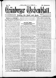 Gr&uuml;nberger Wochenblatt: Zeitung f&uuml;r Stadt und Land, No. 74. ( 28. M&auml;rz 1926 )