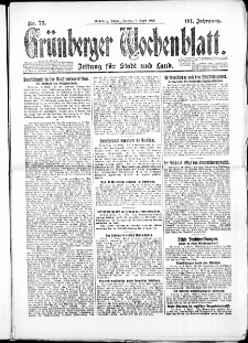 Gr&uuml;nberger Wochenblatt: Zeitung f&uuml;r Stadt und Land, No. 78. ( 2. April 1926 )
