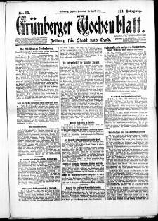 Grünberger Wochenblatt: Zeitung für Stadt und Land, No. 85. ( 13. April 1926 )