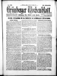 Grünberger Wochenblatt: Zeitung für Stadt und Land, No. 100. ( 30. April 1926 )