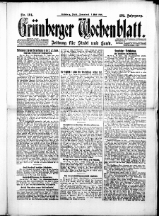 Gr&uuml;nberger Wochenblatt: Zeitung f&uuml;r Stadt und Land, No. 101. ( 1. Mai 1926 )