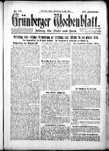 Gr&uuml;nberger Wochenblatt: Zeitung f&uuml;r Stadt und Land, No. 111. ( 13. Mai 1926 )