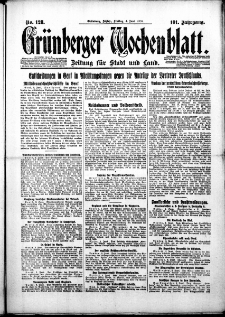 Gr&uuml;nberger Wochenblatt: Zeitung f&uuml;r Stadt und Land, No. 128. ( 4. Junii 1926 )