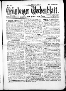 Gr&uuml;nberger Wochenblatt: Zeitung f&uuml;r Stadt und Land, No. 192. ( 18. August 1926 )