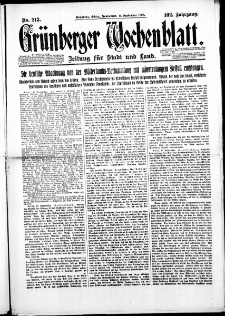 Gr&uuml;nberger Wochenblatt: Zeitung f&uuml;r Stadt und Land, No. 213. ( 11. September 1926 )