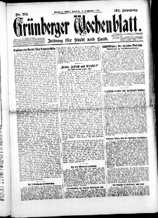 Gr&uuml;nberger Wochenblatt: Zeitung f&uuml;r Stadt und Land, No. 214. ( 12. September 1926 )
