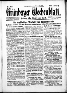 Gr&uuml;nberger Wochenblatt: Zeitung f&uuml;r Stadt und Land, No. 218. ( 17. September 1926 )