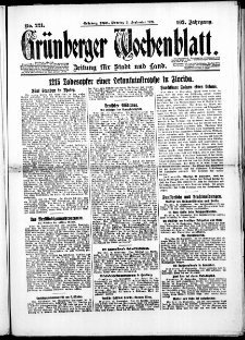 Grünberger Wochenblatt: Zeitung für Stadt und Land, No. 221. ( 21. September 1926 )
