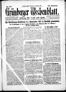 Grünberger Wochenblatt: Zeitung für Stadt und Land, No. 224. ( 24. September 1926 )