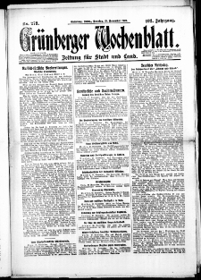 Gr&uuml;nberger Wochenblatt: Zeitung f&uuml;r Stadt und Land, No. 279. ( 28. November 1926 )