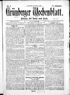 Grünberger Wochenblatt: Zeitung für Stadt und Land, No. 1. (1. Januar 1910)