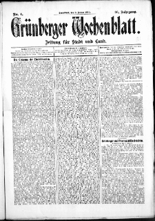 Grünberger Wochenblatt: Zeitung für Stadt und Land, No. 4. (8. Januar 1910)