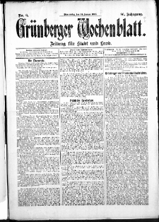 Grünberger Wochenblatt: Zeitung für Stadt und Land, No. 5. (11. Januar 1910)