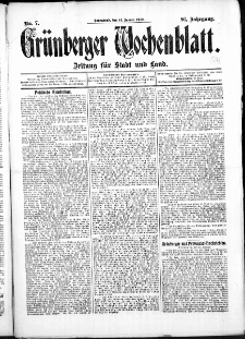 Grünberger Wochenblatt: Zeitung für Stadt und Land, No. 7. (15. Januar 1910)