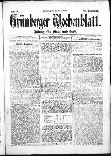 Grünberger Wochenblatt: Zeitung für Stadt und Land, No. 9. (20. Januar 1910)