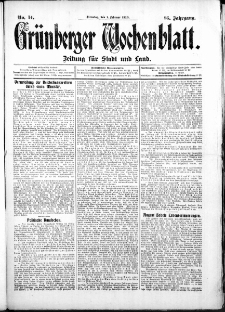 Grünberger Wochenblatt: Zeitung für Stadt und Land, No. 14. (1. Februar 1910)