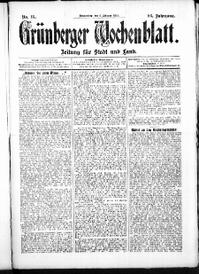 Grünberger Wochenblatt: Zeitung für Stadt und Land, No. 15. (3. Februar 1910)