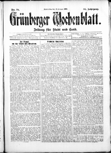 Grünberger Wochenblatt: Zeitung für Stadt und Land, No. 18. (10. Februar 1910)