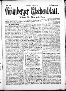 Grünberger Wochenblatt: Zeitung für Stadt und Land, No. 20. (15. Februar 1910)