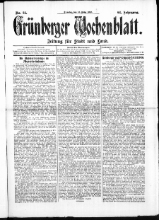 Grünberger Wochenblatt: Zeitung für Stadt und Land, No. 32. (15. März 1910)