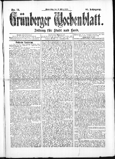 Grünberger Wochenblatt: Zeitung für Stadt und Land, No. 33. (17. März 1910)