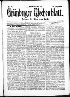 Grünberger Wochenblatt: Zeitung für Stadt und Land, No. 38. (30. März 1910)