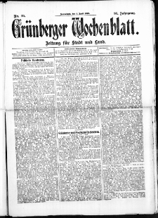 Grünberger Wochenblatt: Zeitung für Stadt und Land, No. 40. (2. April 1910)