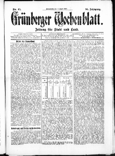 Grünberger Wochenblatt: Zeitung für Stadt und Land, No. 43. (9. April 1910)