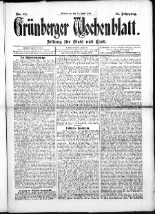Grünberger Wochenblatt: Zeitung für Stadt und Land, No. 48. (21. April 1910)