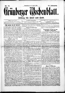 Grünberger Wochenblatt: Zeitung für Stadt und Land, No. 49. (23. April 1910)