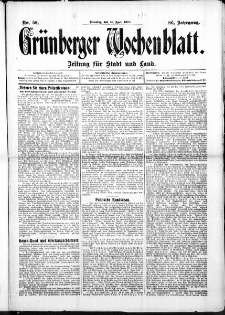 Grünberger Wochenblatt: Zeitung für Stadt und Land, No. 50. (26. April 1910)