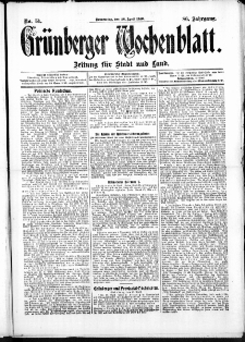 Grünberger Wochenblatt: Zeitung für Stadt und Land, No. 51. (28. April 1910)