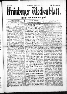 Grünberger Wochenblatt: Zeitung für Stadt und Land, No. 52. (30. April 1910)