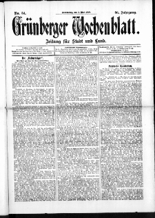 Grünberger Wochenblatt: Zeitung für Stadt und Land, No. 54. (5. Mai 1910)