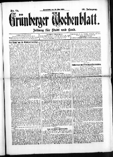 Grünberger Wochenblatt: Zeitung für Stadt und Land, No. 64. (28. Mai 1910)