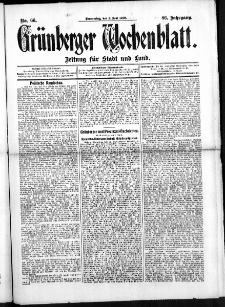 Grünberger Wochenblatt: Zeitung für Stadt und Land, No. 66. (2. Juni 1910)