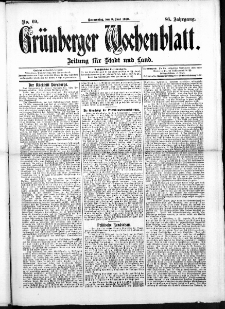 Grünberger Wochenblatt: Zeitung für Stadt und Land, No. 69. (9. Juni 1910)