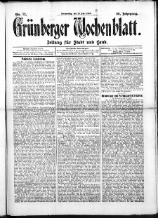 Grünberger Wochenblatt: Zeitung für Stadt und Land, No. 72. (16. Juni 1910)