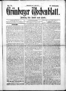 Grünberger Wochenblatt: Zeitung für Stadt und Land, No. 73. (18. Juni 1910)