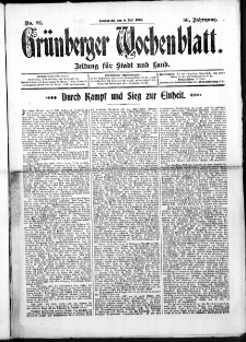 Grünberger Wochenblatt: Zeitung für Stadt und Land, No. 82. (9. Juli 1910)
