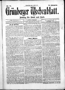 Grünberger Wochenblatt: Zeitung für Stadt und Land, No. 84. (14. Juli 1910)