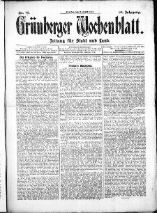 Grünberger Wochenblatt: Zeitung für Stadt und Land, No. 92. (2. August 1910)