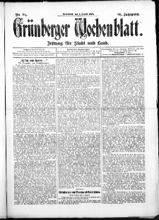 Grünberger Wochenblatt: Zeitung für Stadt und Land, No. 94. (6. August 1910)