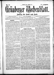 Grünberger Wochenblatt: Zeitung für Stadt und Land, No. 95. (9. August 1910)