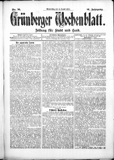 Grünberger Wochenblatt: Zeitung für Stadt und Land, No. 96. (11. August 1910)