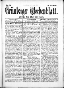Grünberger Wochenblatt: Zeitung für Stadt und Land, No. 98. (16. August 1910)