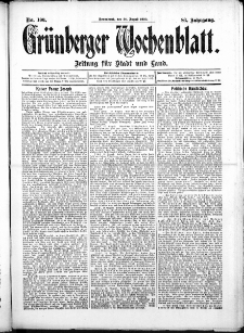 Grünberger Wochenblatt: Zeitung für Stadt und Land, No. 100. (20. August 1910)