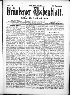 Grünberger Wochenblatt: Zeitung für Stadt und Land, No. 101. (23. August 1910)