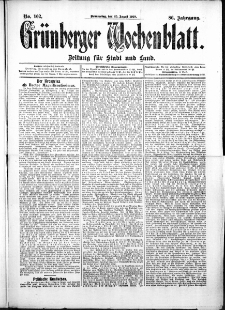 Grünberger Wochenblatt: Zeitung für Stadt und Land, No. 102. (25. August 1910)